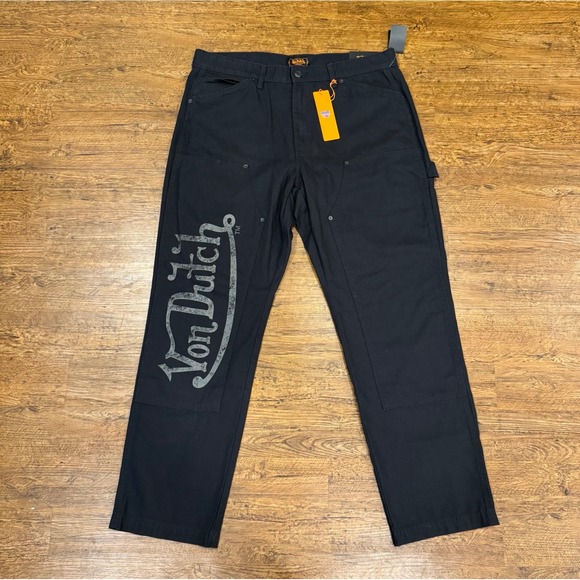 Von Dutch Other - Von Dutch Black Logo Eye Patch Workwear Double Knee Carpenter Pants Men's 38x32